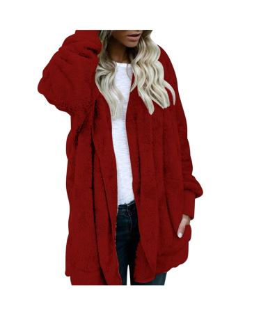 Fleece jacket plush jacket cuddly jacket women hoodie hoodover winter color variants transition jacket warm cozy breathable breathable fleece buffer coat with hooded coat winter jacket with hood s wine-b