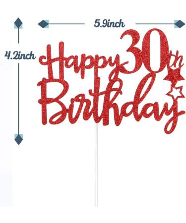 Tenhaisi Gilttery Red Happy 30th Birthday Cake Topper Cheers to 30 Birthday Party Decoration Adults Party Decoration - Buy Online on GoSupps.com