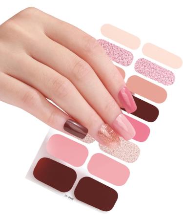 16 Strips Semi Cured Gel Nail Stickers Uv Lamp Required Gel Nail Polish Wraps Gel Nail Art Stickers for Women Girls Style Ze0442 - Buy Online on GoSupps.com