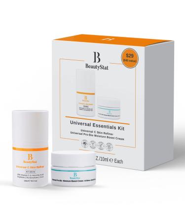 BeautyStat Universal Essentials Skincare Kit - Universal C Skin Refiner Facial Serum  20% Pure Vitamin C (0.3 oz) & Universal Pro-Bio Moisture Boost Face Cream with Hyaluronic Acid (0.3 oz) - Travel Kit