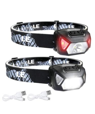 LE Headlamp Rechargeable Super Bright, LED Head Lamp with 6 Modes for Camping & Hiking Gear Essentials, IPX4 Waterproof High Lumen Headlight Flashlights with Adjustable Headband,USB Cable Included
