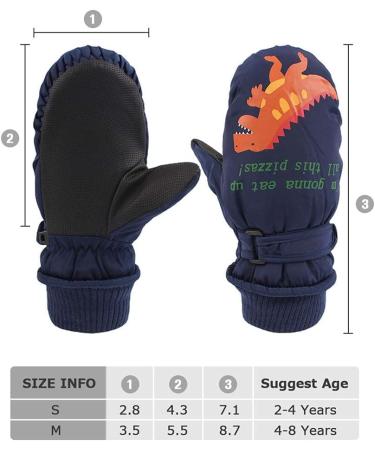 XIAOHAWANG Kids Ski Gloves | Waterproof Winter Dinosaur Mittens Navy | 2-8 Years - Buy Online on GoSupps.com