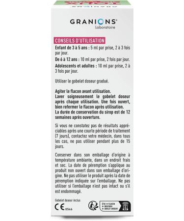 GRANIONS Cough Syrup - 4 in 1 - Sugar Free - Dry and Oily Cough Syrup - Natural Formula without Contraindications - Plantain Extract - Medical Device - From 3 Years | Strawberry-Lemon Flavor - 120 ml - Buy Online on GoSupps.com