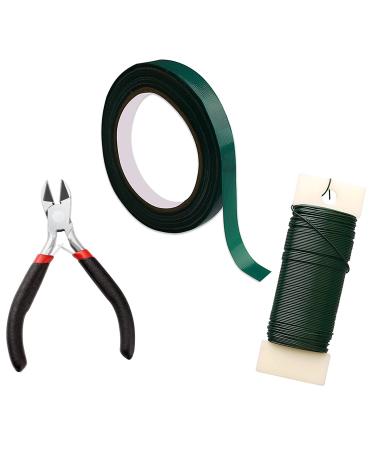 Prudiut Floral Tape and Floral Wire Arrangement Tools Kit  Green Flower Tape 22 Gauge Floral Stem Wire Flower Wire Cutter for Bouquet Stem Wrap Florist