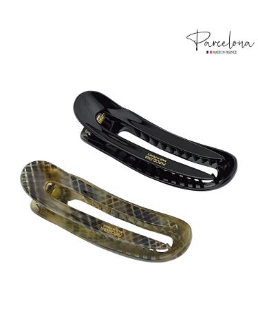 Parcelona French Oval Slider Black & Olive Green Large 4.75 Celluloid Hair Claw Clips Set for Girls & Women - Buy Online on GoSupps.com