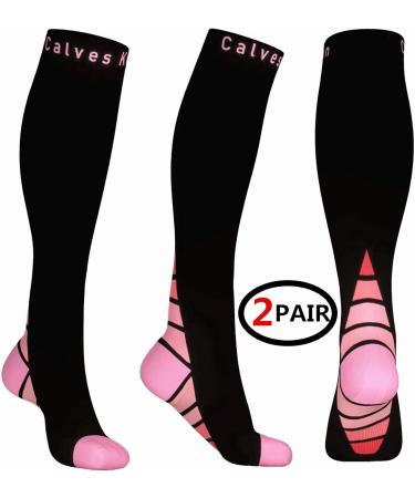 Black & Pink Compression Socks for Men & Women - Improved Blood Circulation - Size S/M (4-6.5 for Women, 4-8 for Men) - 2 Pairs - Buy Online on GoSupps.com