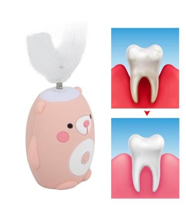 Kids U-Shaped Electric Toothbrush - Cute Cartoon Bear Design IPX7 Waterproof Automatic Tooth Whitening Oral Care (Pink) - Buy Online on GoSupps.com