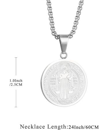 Stainless Steel St Benedict Medal Necklace & Bracelet Set - Exorcism Catholic Gift for Men - Buy Online on GoSupps.com