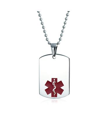 Bling Jewelry Unisex Personalize Customizable Medical Identification Medical ID Dog Tag Steel Pendant Necklace for Men Women 20 Inch Chain SM MED LG Addison Disease Small