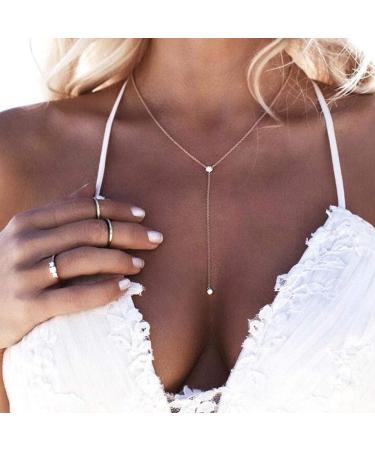 Boho Crystal Y Drop Necklace - Gold Minimalist CZ Lariat Jewelry for Women & Girls - Perfect Gift - Buy Online on GoSupps.com