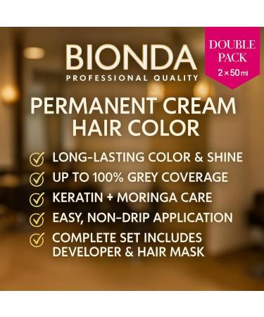 BIONDA Professional permanent hair color Color Cream 3 dark brown 200ml double pack keratin & moringa care longlasting intense color with shine 100 gray coverage - Buy Online on GoSupps.com