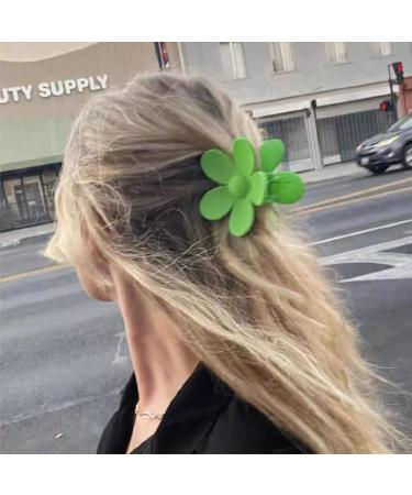 3Pcs Large Flower Hair Claw Clips Set - Floral Matte Barrettes for Women Medium Thick Hair, Holiday Cute Jaw Clip in Lake Blue, Rose Red, Grass Green - Buy Online on GoSupps.com