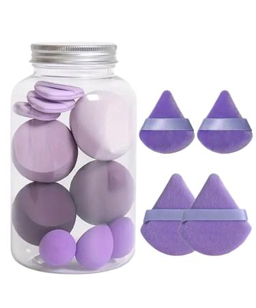 14 Makeup Sponge Set - Beauty Sponges Blender with 7 Powder Puff and 7 Make up Sponges for Liquid Foundation Powder Concealer Cream Purple