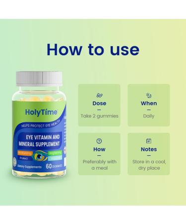 HolyTime Lutein Gummies Dietary Supplement for Eye Health Support with Lutein & Zeaxanthin Plant-Based Daily Formula with Zinc, Vitamin C & E Natural Berry Flavor Vegan Friendly (3) - Buy Online on GoSupps.com