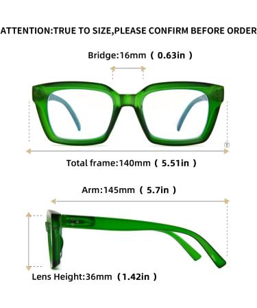 Amorays Oversize Square Frame Reading Glasses for Men & Women - Vintage Anti-Blue Light +1.00 Presbyopia Readers - Model 6561 Green - Buy Online on GoSupps.com