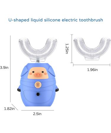 ZZCC Ultrasonic Kids Electric Toothbrush - U Shape design, Whitening, Waterproof, 3 Gear Speed, Ages 3-12 (Blue-Mini Pig) - Buy Online on GoSupps.com