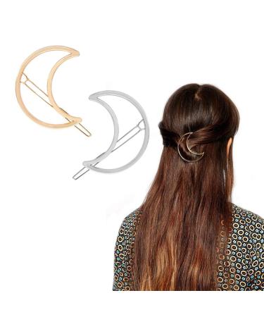 AKOAK Hollow Hoop Crescent Moon Shape Geometric Metal Hair Clip Bobby Pin Ponytail Holder Hair Accessories for Women and Girl (2 Pcs/Lot 1 Gold & 1 Silver) - Buy Online on GoSupps.com