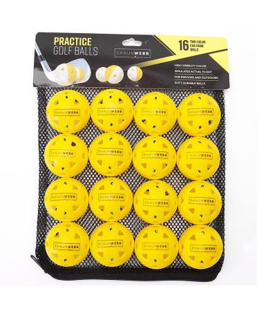 Practice Golf Balls (16-Pack) Limited-Flight Foam Golf Balls to Improve Your Swing - Dent Resistant Yellow Golf Balls Practice - Perfect for Indoors, Basement & Backyard. Perfect for Men and Kids. EVA