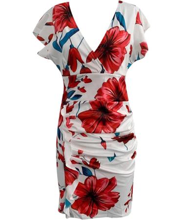 Briskyry V-Neck Floral Business Dresses for Women | Summer Elegant Bustier & Ruffled Hem Festival Dresses - Buy Online on GoSupps.com
