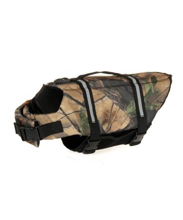 Dog Life Jacket Dog Life Vest Camo with Reflective Stripes Adjustable Dog Lifesaver Pet Life Preserver Dog Life Jackets with High Buoyancy Swimsuit for Small Medium and Large Dogs Color-A L