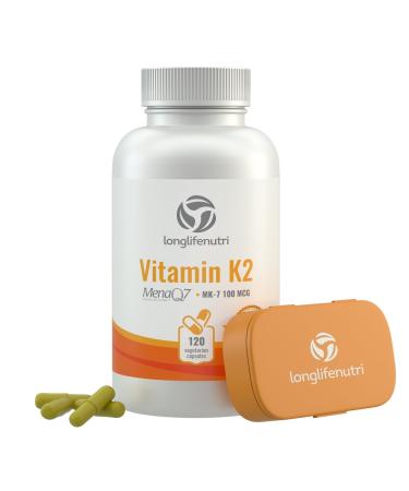 Vitamin K2 MK7 100 Mcg with MenaQ7 | 120 Vegetarian Capsules | From Pure Natto Nattokinase K-2 as Mk-7 | Heart and Bone Health Supplements | Cardiovascular Vitamins | Menaquinone 7 | Non GMO K 2 MK 7 120 Count (Pack of 1)