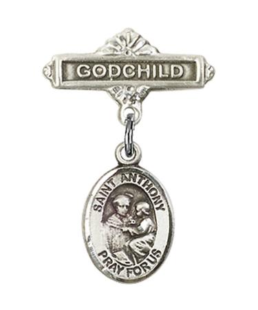 St. Anthony of Padua Sterling Silver Baby Badge with Godchild Pin - 1 X 5/8 inches - Buy Online on GoSupps.com