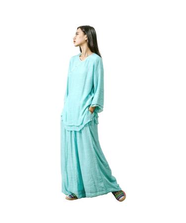 KSUA Traditional Chinese Clothing Womens Tai Chi Clothing Zen Meditation Uniform Kung Fu Clothing for Martial Arts Qigong Small Blue