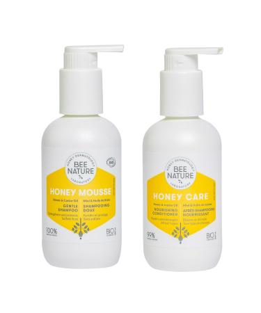 Bee Nature - Shampoo and Conditioner Sets - SLS Free - Organic Honey & Castor Oil - Anti-dandruff Moisturizes Nourishes and Repairs - Ideal for Dry Curly and Damaged Hair - 200ml Each