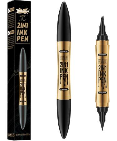 Eyebrow Pencil Liquid Eyebrow Pen 2 in 1 Dual-ended Eyebrow Waterproof & Long Lasting Liquid Eyeliner Pen Four-tip Brow Pencil for Women Gift Black - Buy Online on GoSupps.com