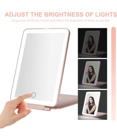 LED Foldable Travel Makeup Mirror - 5x7 inches, 3 Color Light Modes, USB Rechargeable - Rose Gold - Buy Online on GoSupps.com