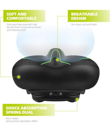 Roguoo Wide Bike Seat for Men Women | Comfortable Memory Foam | Sweatproof Saddle - Dual Shock Absorbing | Best Replacement for Exercise & Mountain Bikes - Green - Buy Online on GoSupps.com
