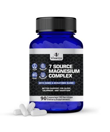 Magnesium Complex for Sleep Relaxation Digestion & Calm Magnesium Glycinate Citrate Bisglycinate Carbonate Malate Orotate Taurate + Humic/Fulvic for High Absorption - 90 ct.