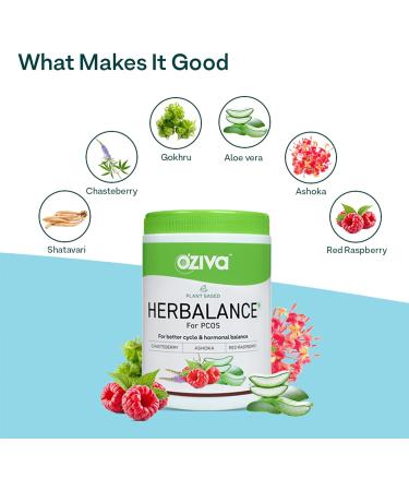OZiva HerBalance for PCOS (Chasteberry Shatavari Red Raspberry Ashoka) - Hormonal Balance 250g (Pack of 1) - Buy Online on GoSupps.com