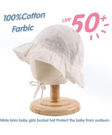 XIAOHAWANG Baby Girl Sun Hat with Embroidered Flowers - Toddler Bucket Hat for Infant Girls (1-2 Years) - Summer Cap in White with Bowknot - Buy Online on GoSupps.com