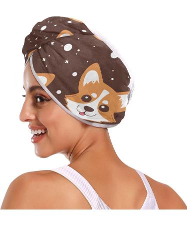 Cartoon Corgi Dog Face Hair Towel 2 Pack - Super Absorbent Quick Dry Hair Turbans for Women & Girls | Ideal Hair Drying Solution - Buy Online on GoSupps.com