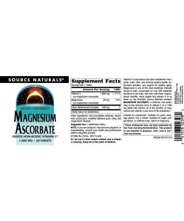 Source Naturals Magnesium Ascorbate 1000mg - 60 Tablets - 60 Count - Buy Online on GoSupps.com