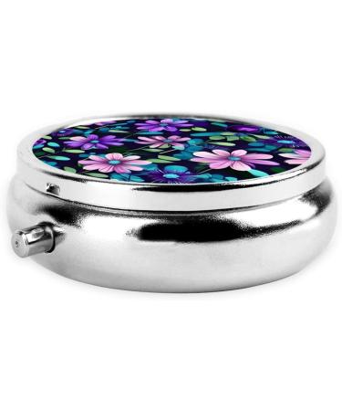 Purple Camellia Round Pill Box | 3-Compartment Organizer for Travel & Purse | Portable Pill Storage Solution - Buy Online on GoSupps.com