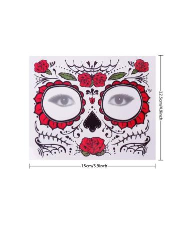 Day of The Dead Sugar Skull Face Temporary Tattoos Set with Flower Crown Headband - Perfect for Halloween Masquerade Party - Buy Online on GoSupps.com