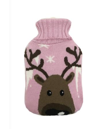 Premium Classic Rubber Hot Water Bottle with Cartoon Cover (Pink-Brown Face 0.5L) Pink Brown Deer 0.5L