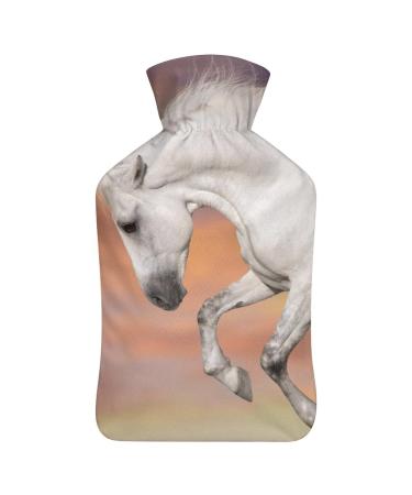 Running Horse Hot Water Bottle With Cover Plush Bed Bottle Hand Warmer For Adults And Children 26.5X15.3cm