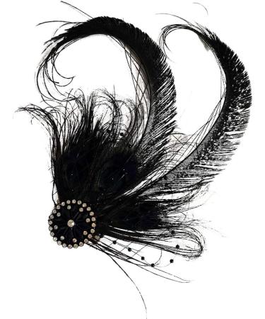 Fenical 1920s Black Feather Hair Clip | Gatsby Costume Flapper Accessory | International Shipping - Buy Online on GoSupps.com
