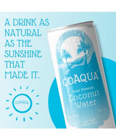 CoAqua Super Premium Coconut Water | Naturally Sweet | No Fat | Low Sugar | Rich in Potassium | Not from Concentrate | 8.4 Fl Oz Aluminum Cans | 24 Count - Buy Online on GoSupps.com