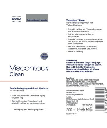  Viscontour Clean Gentle Cleansing Milk with Hyaluronic Acid gentle cleansing for face neck and d collet makeup remover intensive moisturizing treatment alcohol-free 200 ml - Buy Online on GoSupps.com