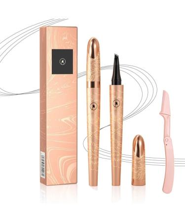 Magic Eyebrow Pencil with Eyebrow Razor 3D Lasting Waterproof Microblading Eyebrow Pencil Contouring Pen 4 Tipped Precise Brow Pen Natural Fine Stroke Microblading Eyebrow Pencil (Color : Gray)