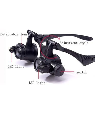 Magnifying Glasses Head Magnifier Glasses with 2 LED Lights and Detachable Lenses 5X 20X 15X 10X Best Eyeglasses Magnifier for Reading and Hobby - Buy Online on GoSupps.com