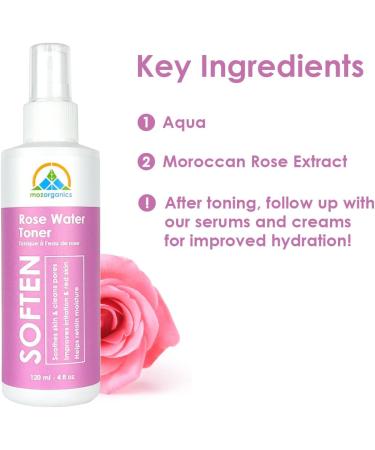 Rose Water Toner for Face & Hair - 100% Natural Moroccan Rose Petal Water | Alcohol-Free & Vegan | Hydrates & Freshens Dry Skin (4 fl.oz./120 ml - Buy Online on GoSupps.com