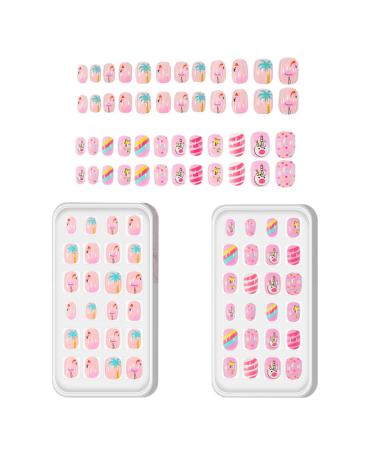 JOCXZI false nails for kids kids stick on nails kids false nails stick on nails for kids kids false nails stick on 2 sets of cartoon printed false nails with adhesive backing pieces (48 pieces)
