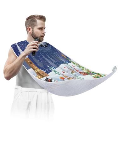 Christmas Tree Snowman Beard Bib Apron Beard Bib Hair Catcher for Men Shaving and Trimming Non-Stick Waterproof Beard Cape Grooming Cloth with 2 Suction Cups Gifts for Men