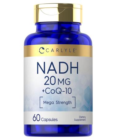 Carlyle NADH Supplement 20mg | with CoQ10 | 60 Capsules | Mega Strength | Non-GMO Gluten Free