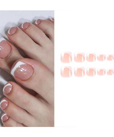 FEIlei 24Pieces French Artificial Toenails Shiny Rhinestones Toe False Nails Wearable - Buy Online on GoSupps.com